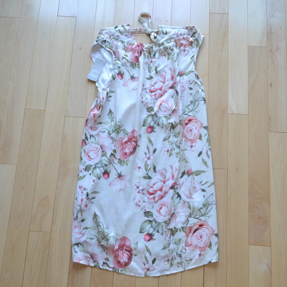 NWT Bellambra Sleeveless Rose Floral Midi Dress Linen Blend Size Large
